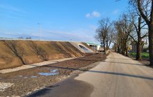 Droga do wiaduktu w Plewiskach, po lewej skarpa obiektu, po prawej drzewa_fot.Radek Śledziński
