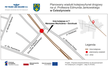 Mapa z planowanym wiaduktem kolejowym/tunelem drogowym w Celestynowie.