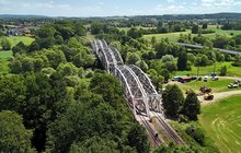 Remontowany most kolejowy nad Skawą, widok z lotu ptaka, fot. Piotr Hamarnik (1)