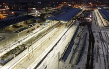 Stacja Białystok - nocny widok z drona. fot. Artur Lewandowski PKP Polskie Linie Kolejowe SA