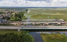 Uhowo mosty nad Narwią widok z drona fot Łukasz Bryłowski PKP Polskie Linie Kolejowe SA.