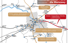 Mapa z warszawskim węzłem kolejowym