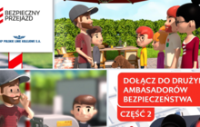 Grafika ze screenami z animacji, podpis dołącz od drużyny ambasadorów bezpieczeństwa cz2