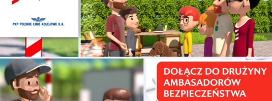 Grafika ze screenami z animacji, podpis dołącz od drużyny ambasadorów bezpieczeństwa cz2