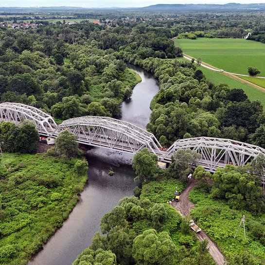 Remontowany most na Skawie, widok z lotu ptaka, fot. Piotr Hamarnik (1)