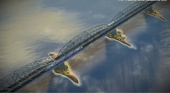 Wizualizacja nowego mostu kolejowego w ramach modernizacji linii nr 353 na odc. Toruń Główny - Toruń Wschodni; aut. PLK SA