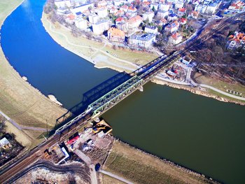 Widok z lotu ptaka na trwające prace przy moście nad Odrą, 14.02.2022r., Anna Hempel, zdjęcie nr 1