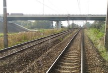 Tory na szlaku Elbląg - Tropy i wiadukt drogowy w tle. fot. Andrzej Puzewicz PLK