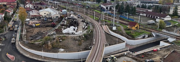 Nowe skrzyżowanie bezkolizyjne przy ul. Kolejowej w Nowym Sączu, widok z lotu ptaka, fot. Krzysztof Dzidek (1)