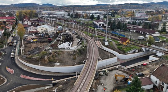 Nowe skrzyżowanie bezkolizyjne przy ul. Kolejowej w Nowym Sączu, widok z lotu ptaka, fot. Krzysztof Dzidek (1)