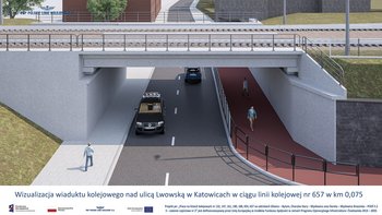 Wizualizacja wiaduktu kolejowego nad ulicą Lwowską w Katowicach w ciągu linii kolejowej nr 657