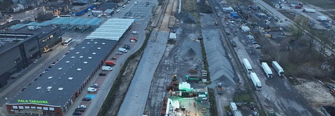 Łomża - budowa stacji, widok z drona, fot. Paweł Mieszkowski PKP Polskie Linie Kolejowe SA