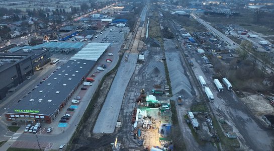 Łomża - budowa stacji Łomża - budowa stacji, widok z drona, fot. Paweł Mieszkowski PKP Polskie Linie Kolejowe SA