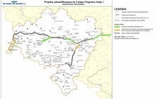 Mapa województwa dolnośląskiego z projektami zakwalifikowanymi do II etapu Programu Kolej+