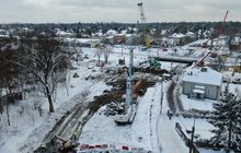 Widok z lotu ptaka na maszyny budowlane drążące tunel w Sulejówku, fot. A.Lewandowski, P.Mieszkowski