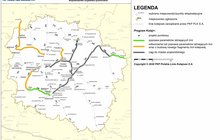 Mapa województwa kujawsko-pomorskiego z projektami zakwalifikowanymi do II etapu Programu Kolej+