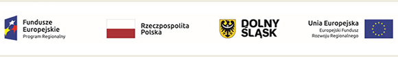 Logo Fundusze Europejskie - Program Regionalny, flaga Rzeczpospolita Polska, logo Województwo Dolnośląskie, logo Unia Europejska - Europejski Fundusz Rozwoju Regionalnego